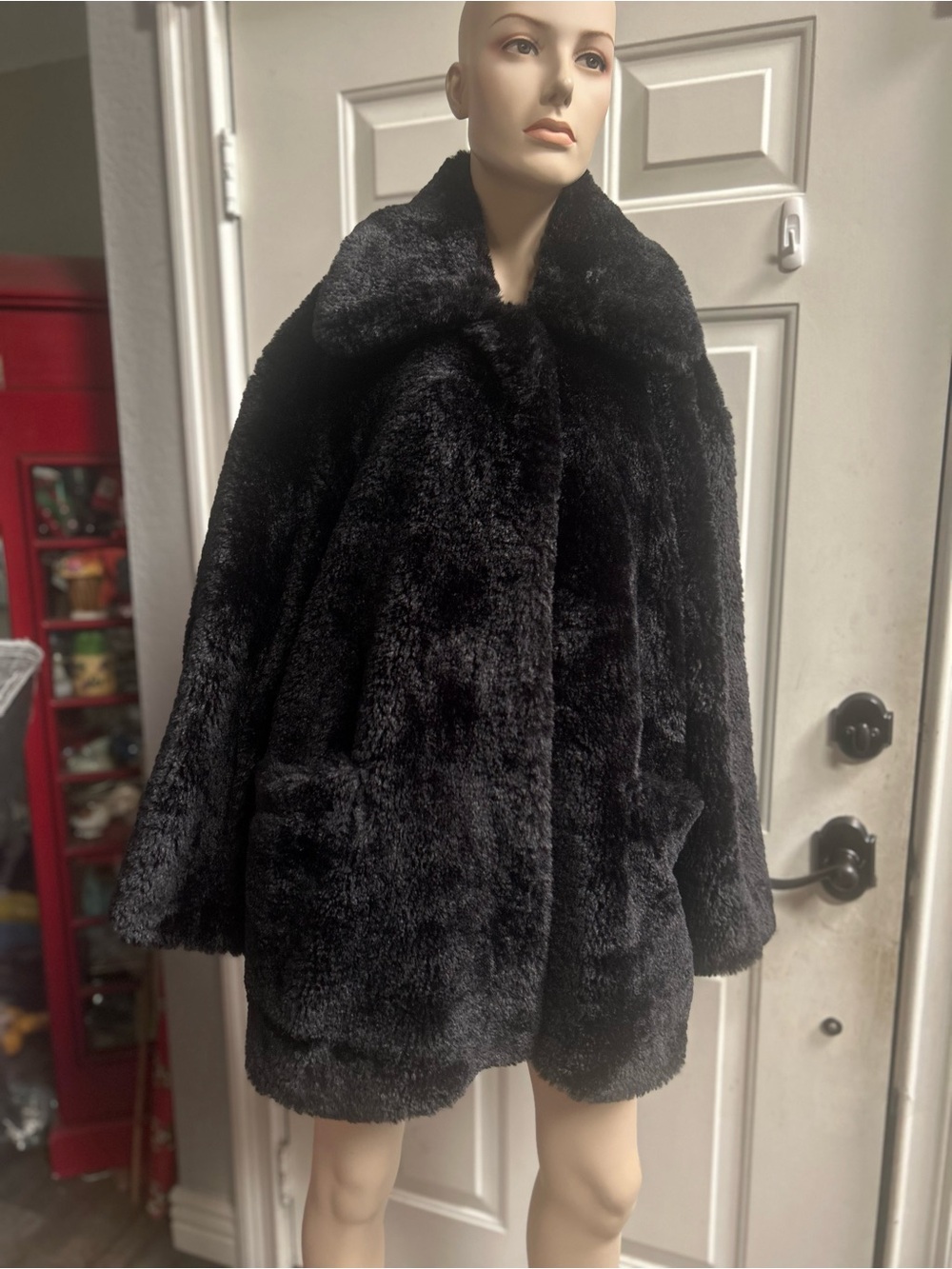 Free People Black Faux Fur Coat - Women's Plush Winter Coat Sz L